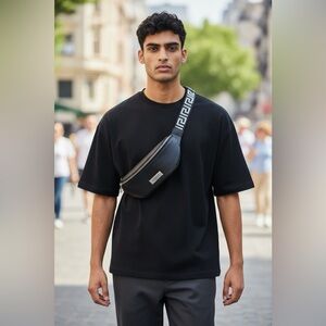 Versace Black Nylon Belt Bag & Fanny Pack Adjustable Strap Men Casual Travel